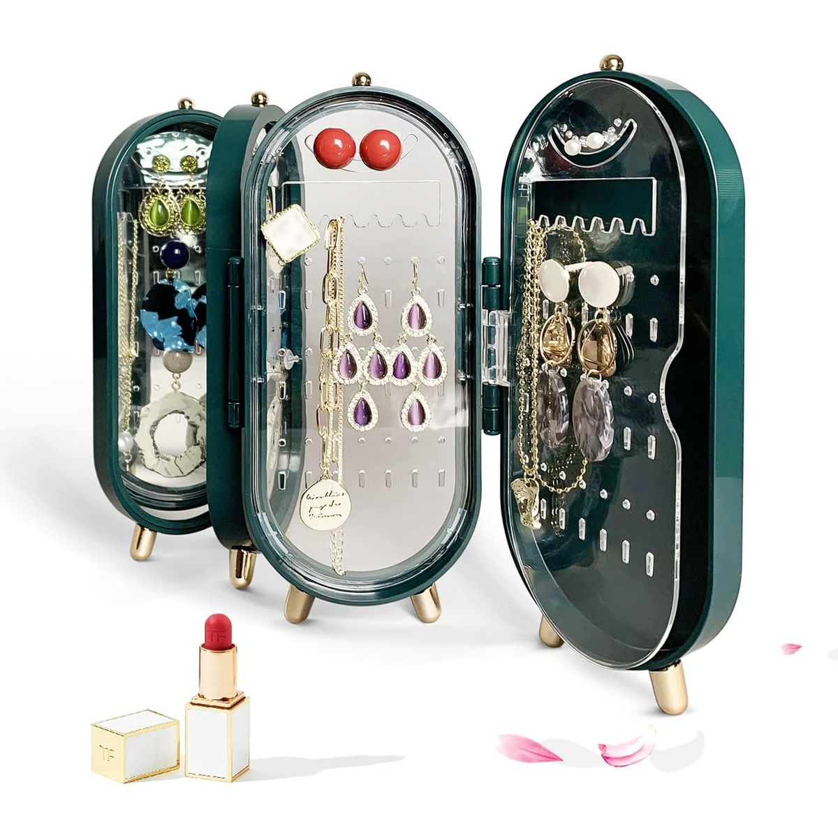 GENERICO - Joyero Plegable organiza joyas con espejo de 4 Cuerpos