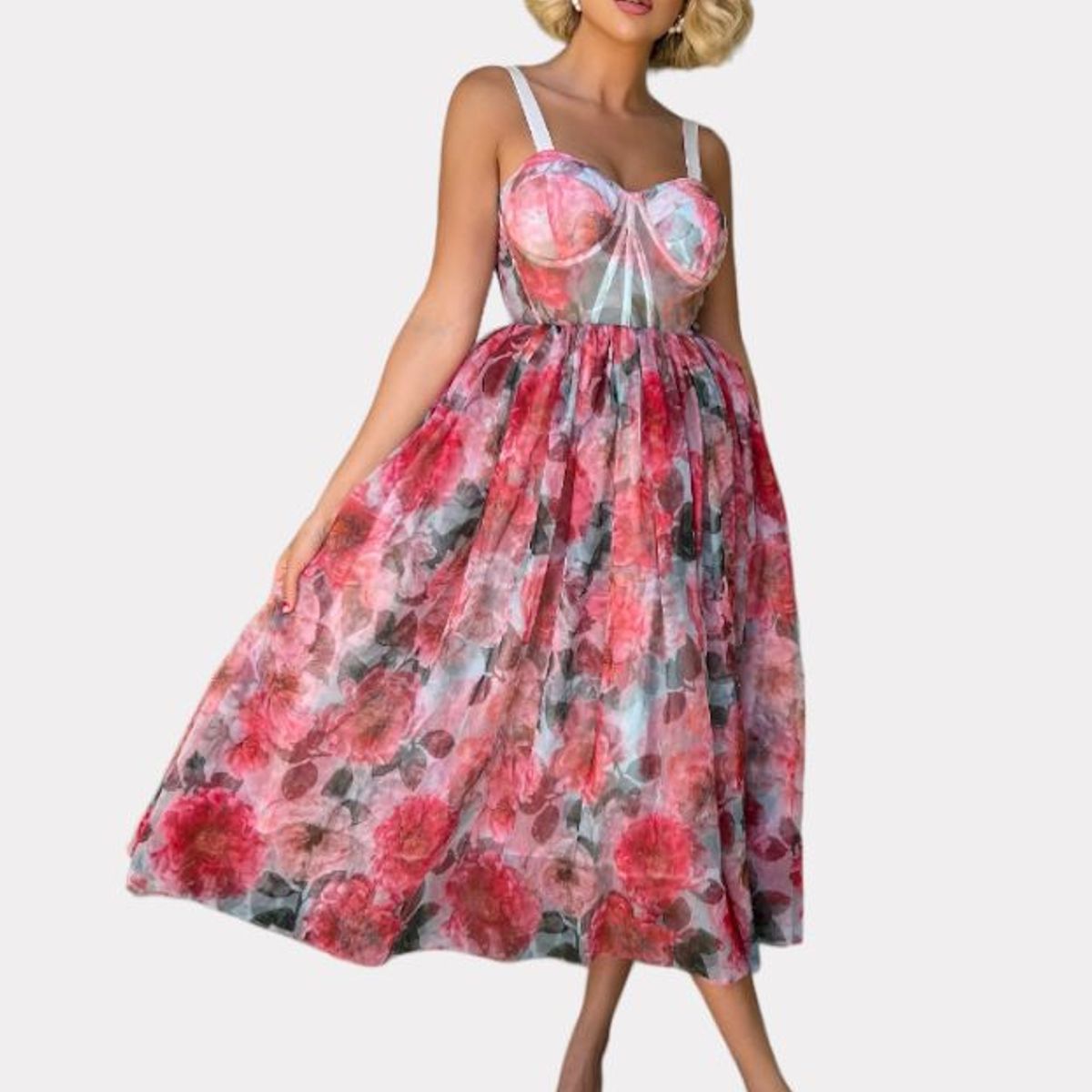 GENERICO - Vestido Hortensia - Diseño de corset con varillas floreado