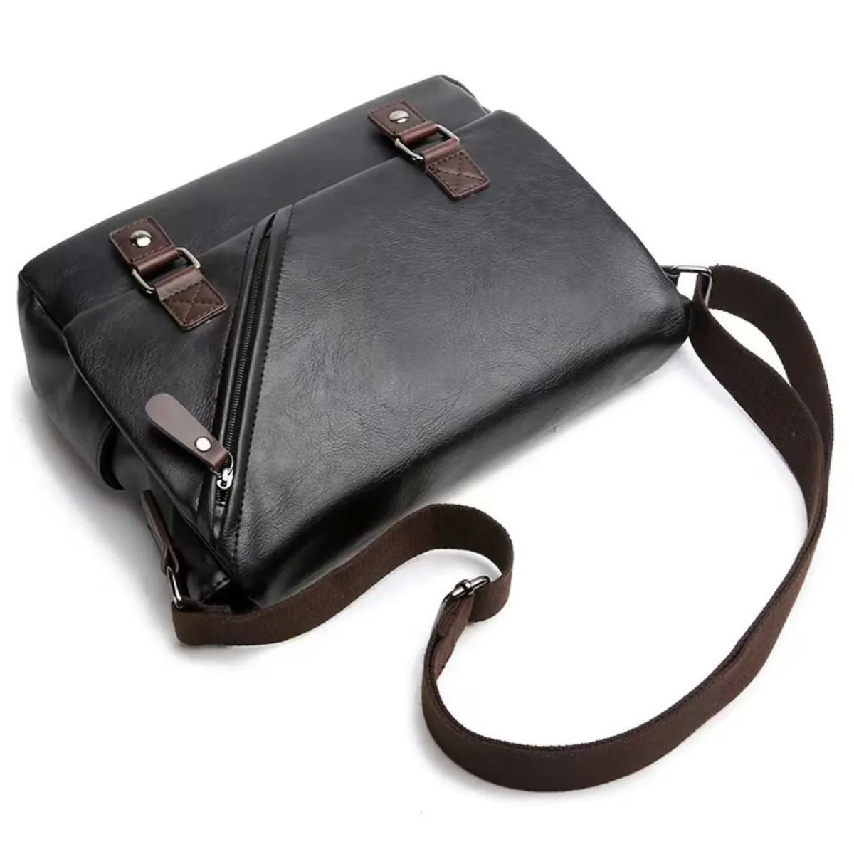 GENERICO - Bolso morral porta documentos color NEGRO cuero PU  Varios Bolsillos