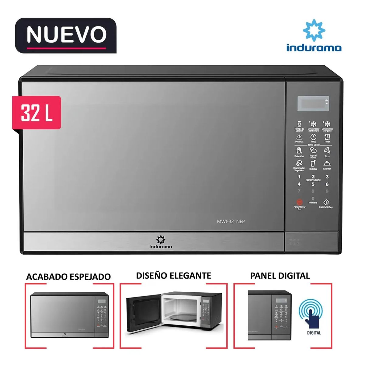 INDURAMA - Horno Microondas INDURAMA 32L MWI-32TNEP Negro