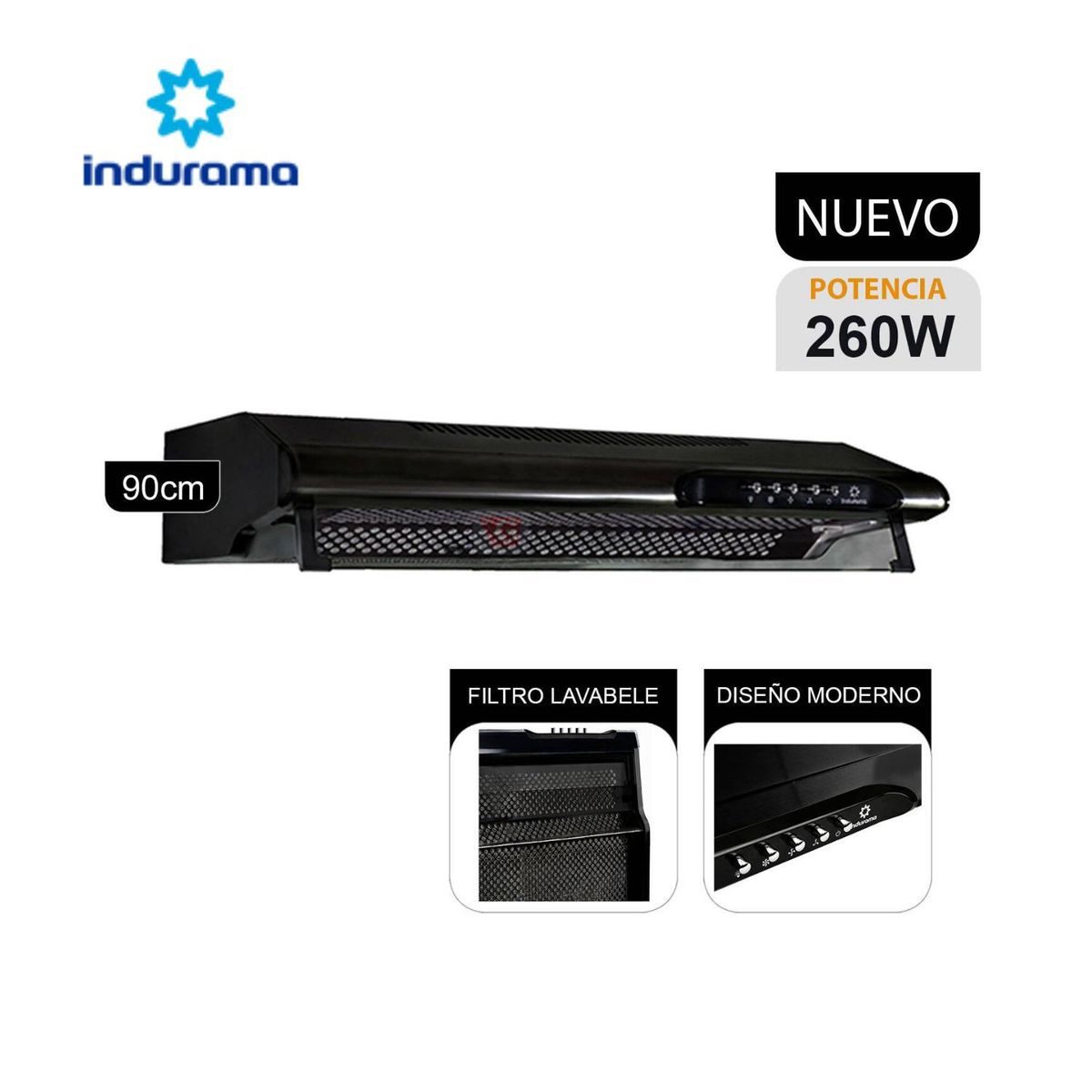 INDURAMA - Campana Extractora Indurama 3 Velocidades CEI-902NE