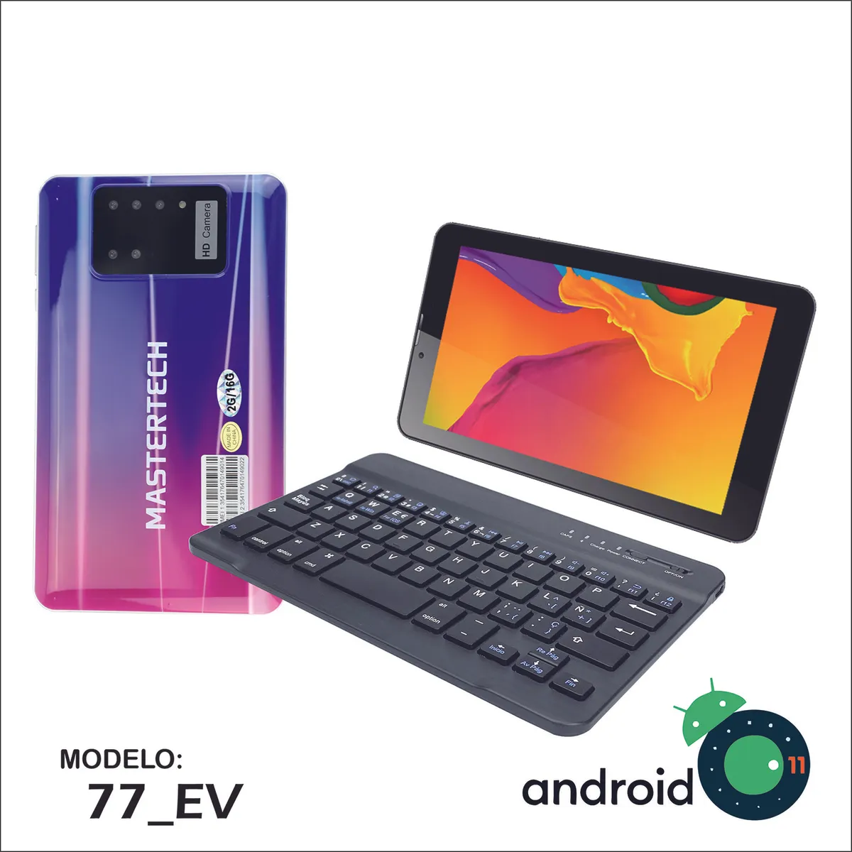 MASTERTECH - TABLET MASTERTECH 7'' 3G 77-EV  TECLADO INALAMBRICO 16GB ANDROID 11- MORADO