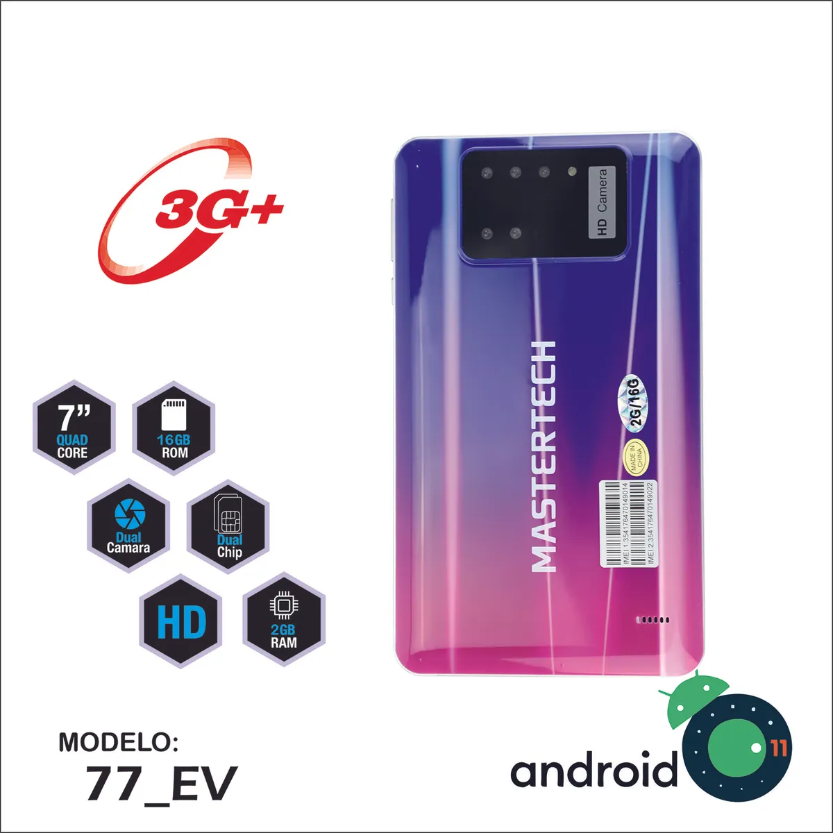 MASTERTECH - TABLET MASTERTECH 7'' 3G 77-EV  TECLADO INALAMBRICO 16GB ANDROID 11- MORADO