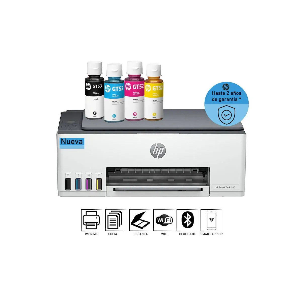 HP - Impresora Todo-en-Uno HP Smart Tank 580 Multifuncional Inalambrico