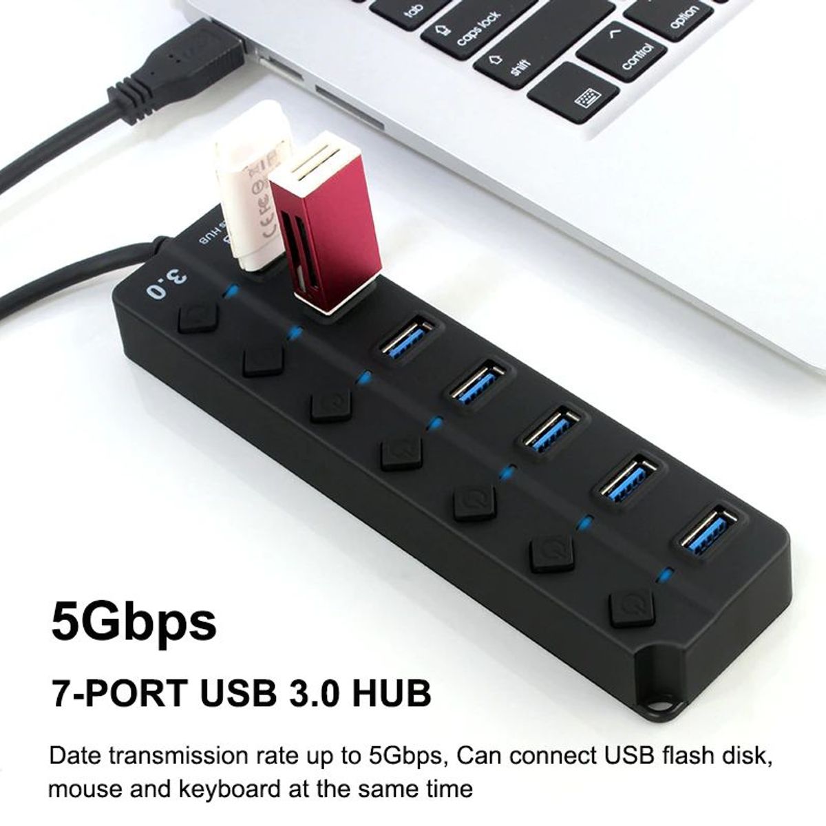 OEM - HUB Usb 3.0 de 7 Puertos Con Interruptor individual 5Gbps