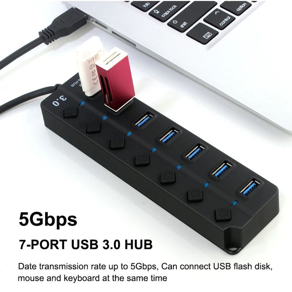 OEM - HUB Usb 3.0 de 7 Puertos Con Interruptor individual 5Gbps