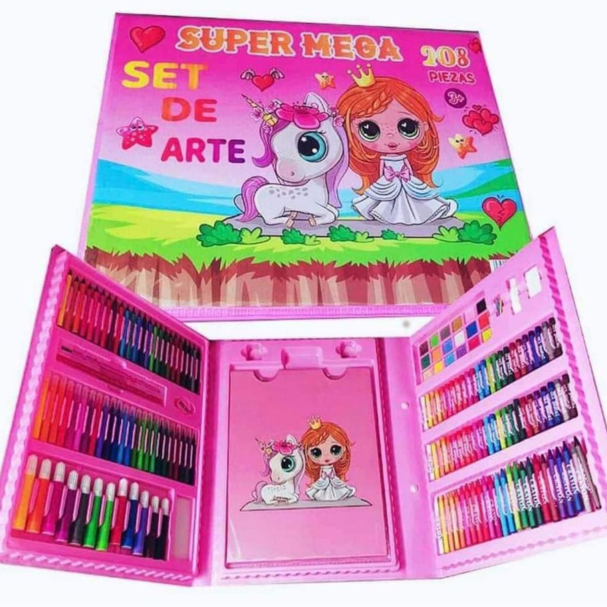 GENERICO - MEGA SET DE ARTE 208 PZ  ROSA PRINCESA