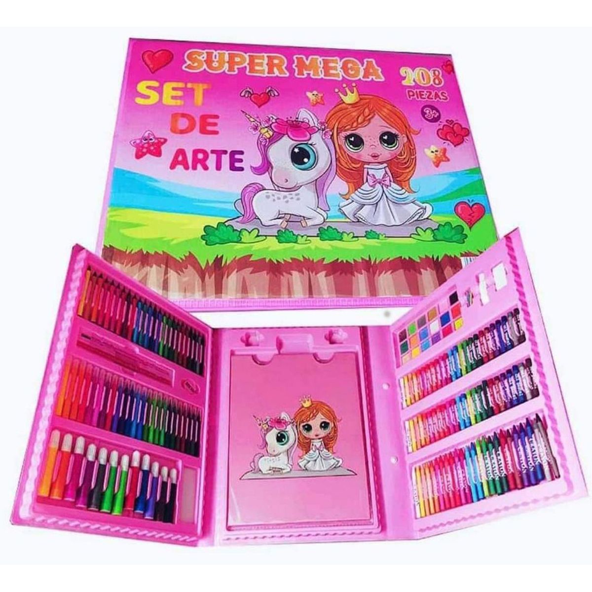 GENERICO - MEGA SET DE ARTE 208 PZ  ROSA PRINCESA