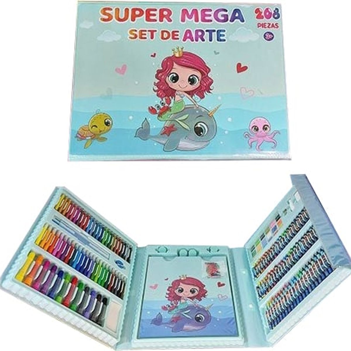 GENERICO - MEGA SET DE ARTE 208 PZ  VERDE TURQUESA