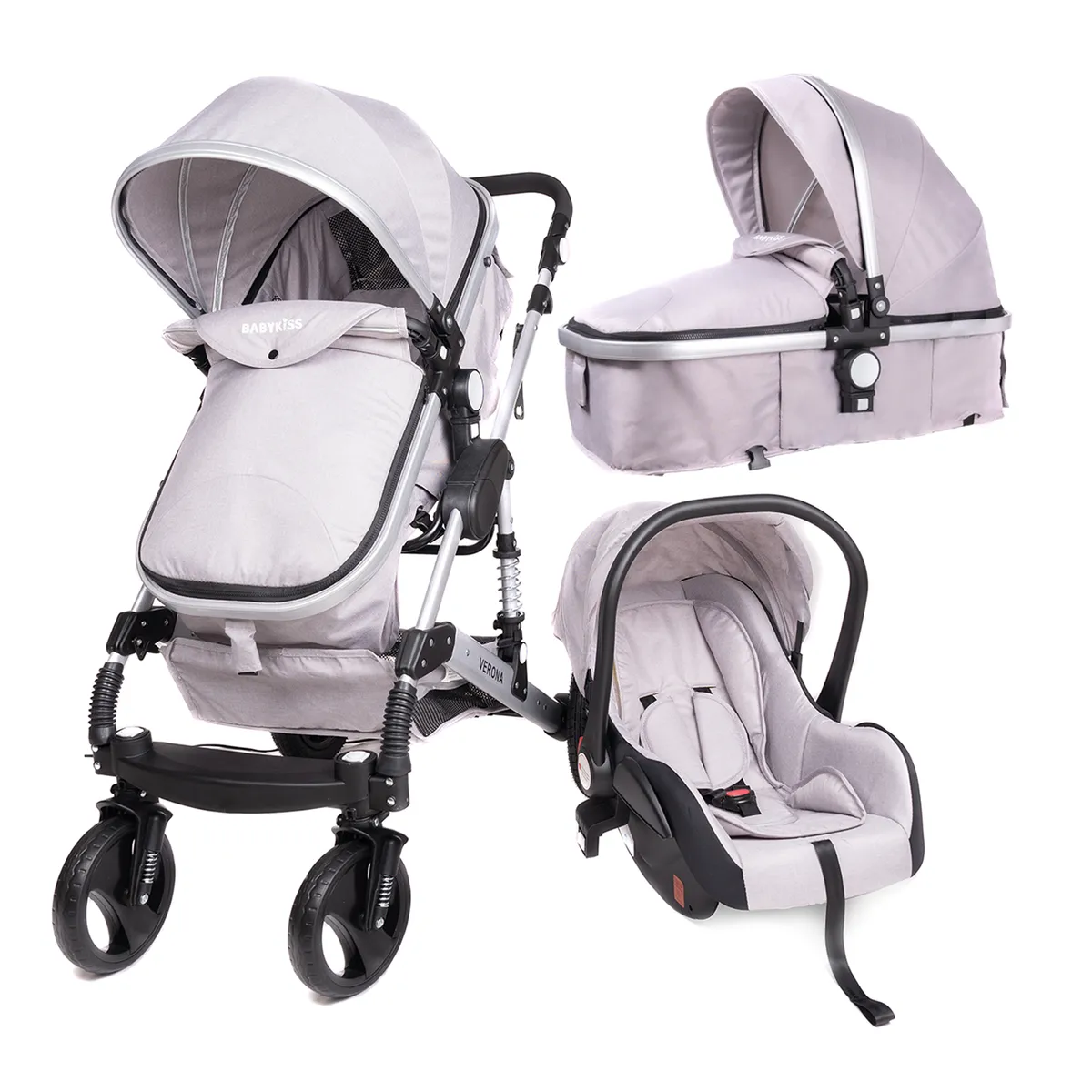 BABYKISS - COCHE DE BEBE DE LUJO 3 EN 1 ELEGANTE CON ASIENTO DE HUEVITO
