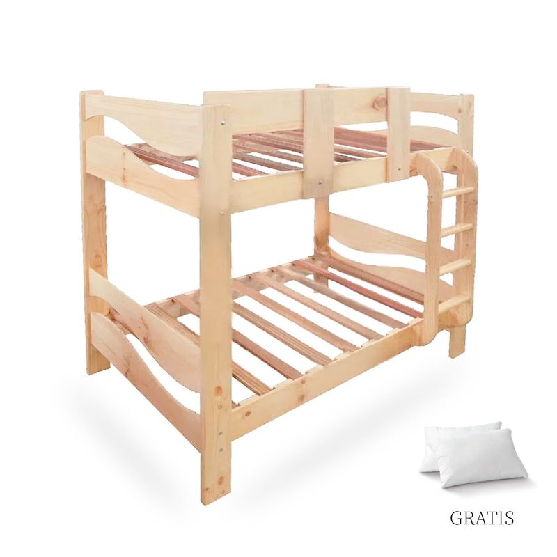 GENERICO - Camarote 1 Plaza 1/2 Ambos Pisos Madera Pino Ballenita + Almohada