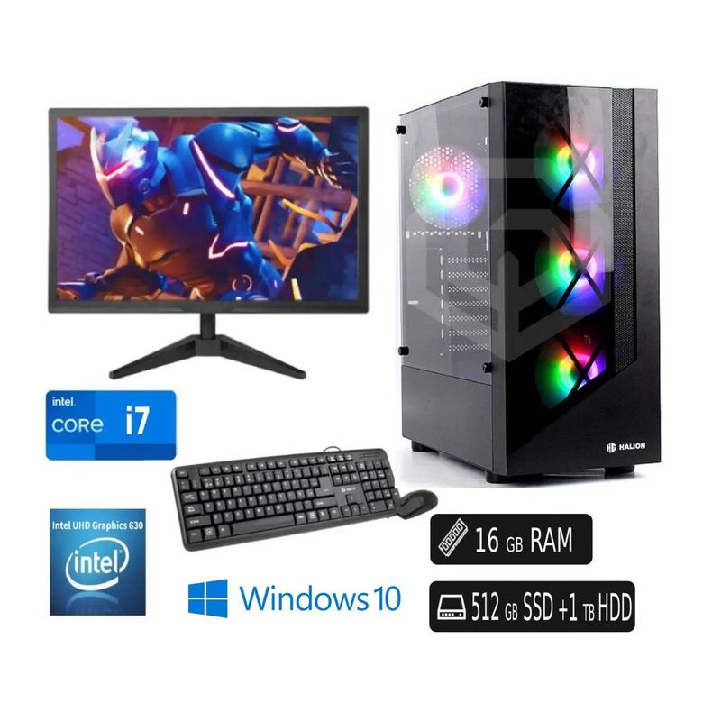 INTEL - PC Completa Intel Core i7 16GB Ram 512GB SSD+1TB HDD + Monitor LED Curvo 24