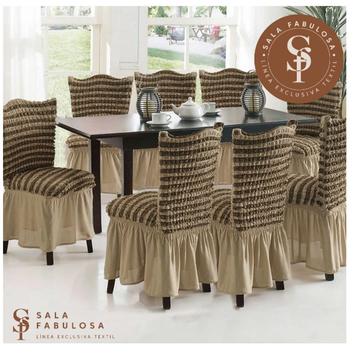 SALA FABULOSA - Funda de silla spandex burbuja 8 piezas Sala fabulosa - Café bicolor