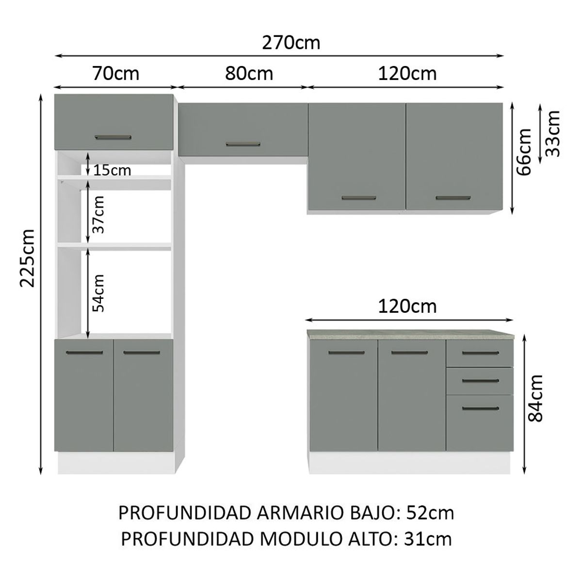 MADESA - Mueble de Cocina Integral Agata 270 cm - Con Encimera 07