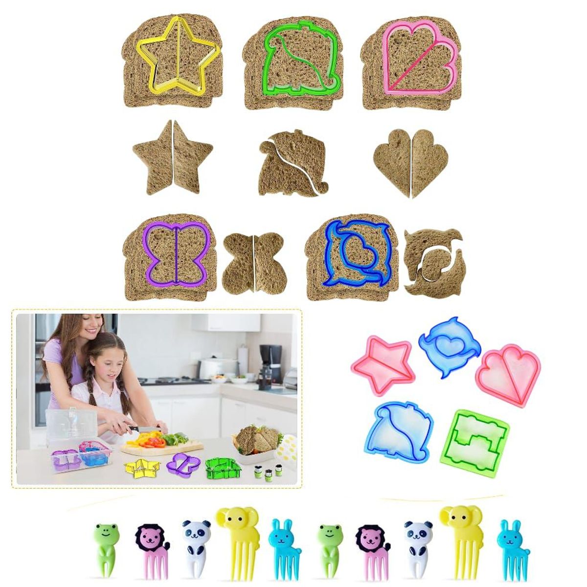 GENERICO - Combo Cortador Molde para Pan y Verduras Tenedores Figuras Divertidas