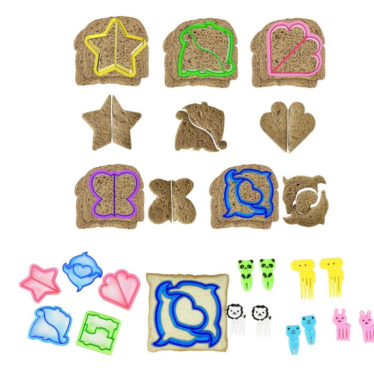 GENERICO - Combo Cortador Molde para Pan y Verduras Tenedores Figuras Divertidas