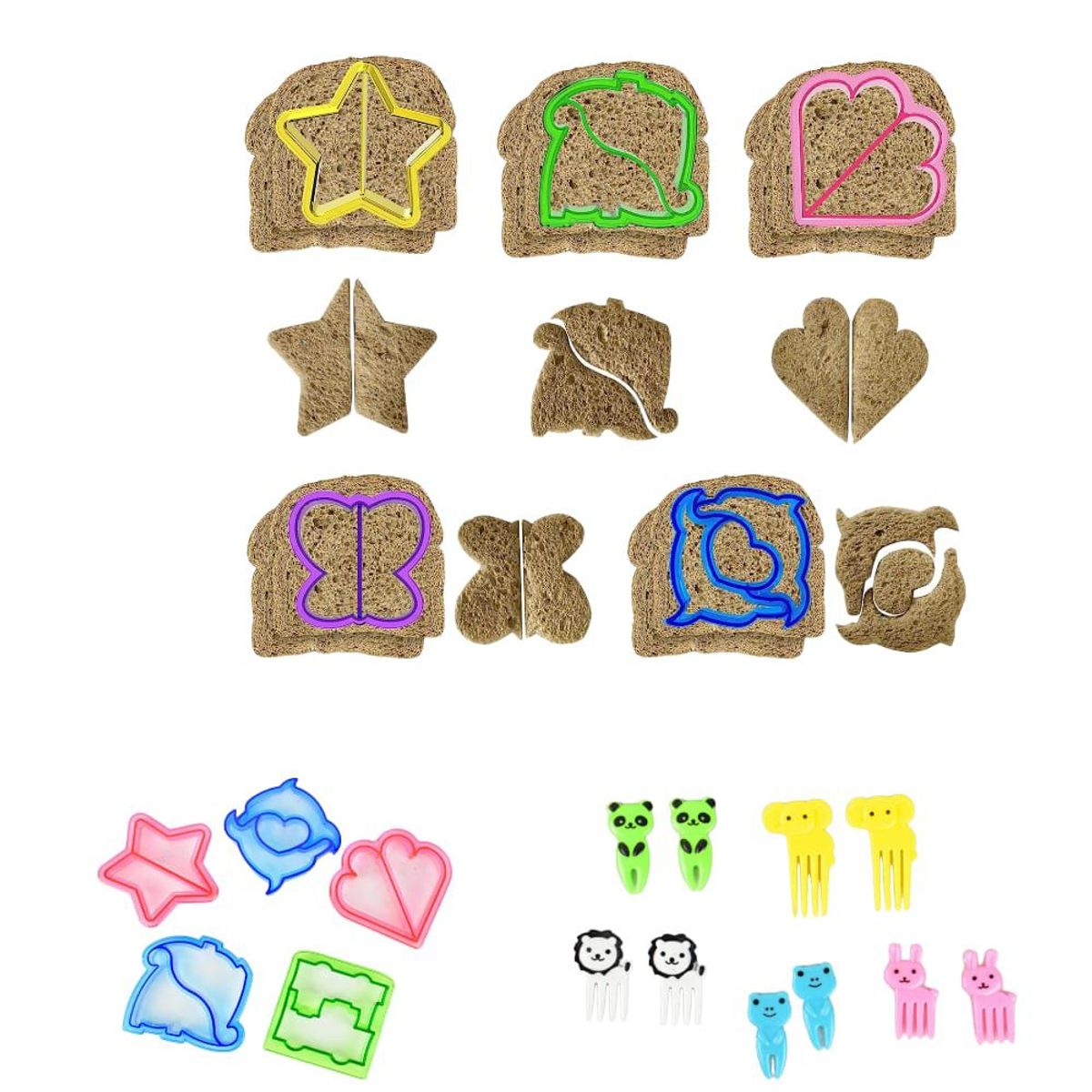 GENERICO - Juego de Moldes Cortadores de Fruta y Pan mas Tenedores Figuras