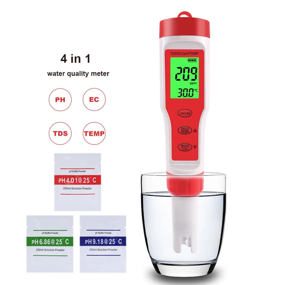 OEM - Medidor Digital de PH Potenciómetro 4 En 1 PH EC TDS Temperatura