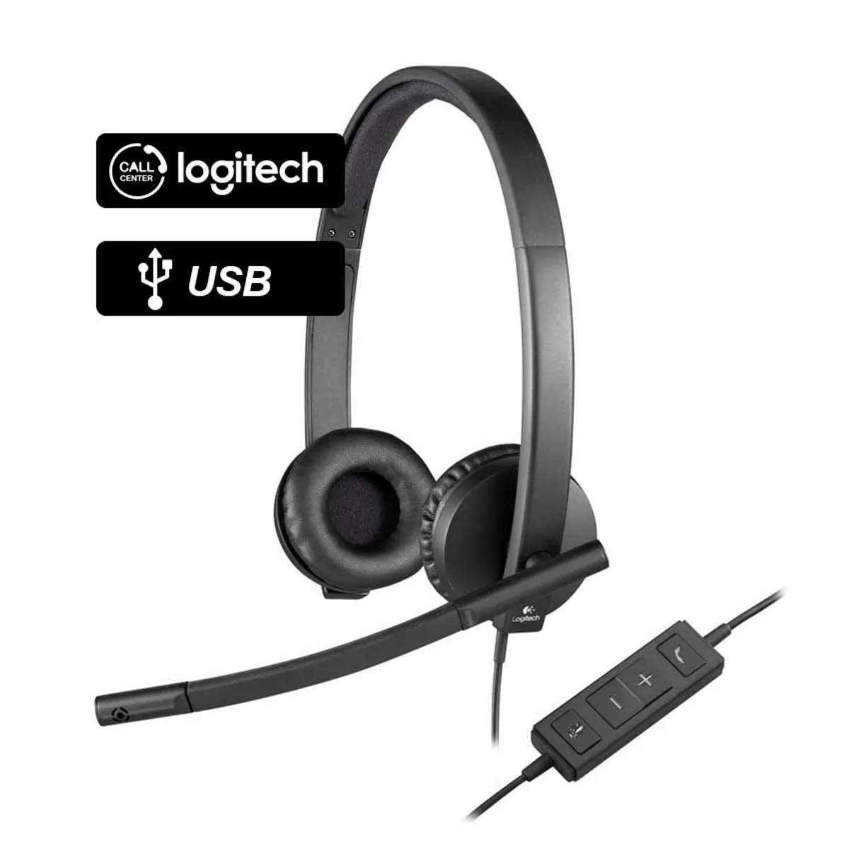 LOGITECH - Audífono Logitech H570E Con Micrófono  Usb Call Center Cableado Negro