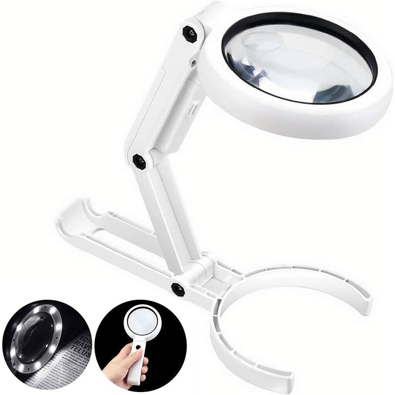 GENERICO - Lupa De Mano Plegable De Mesa 5x 11x 8 leds Instrumento Óptico
