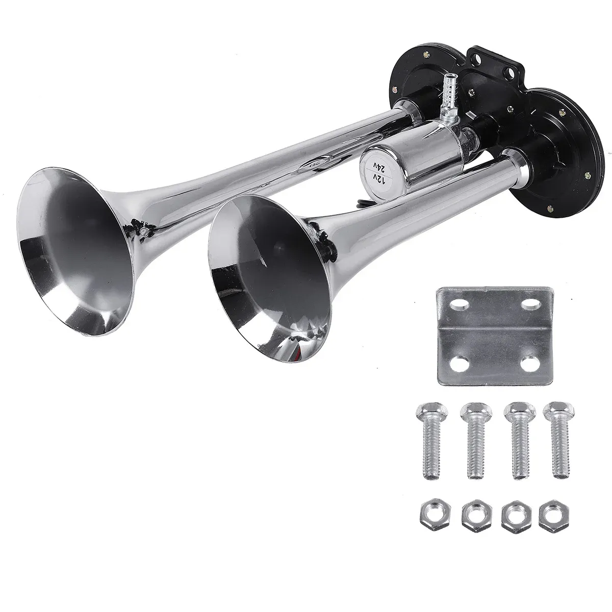 GENERICO - Claxon de Aire 12/24V 2 Cornetas Cromado