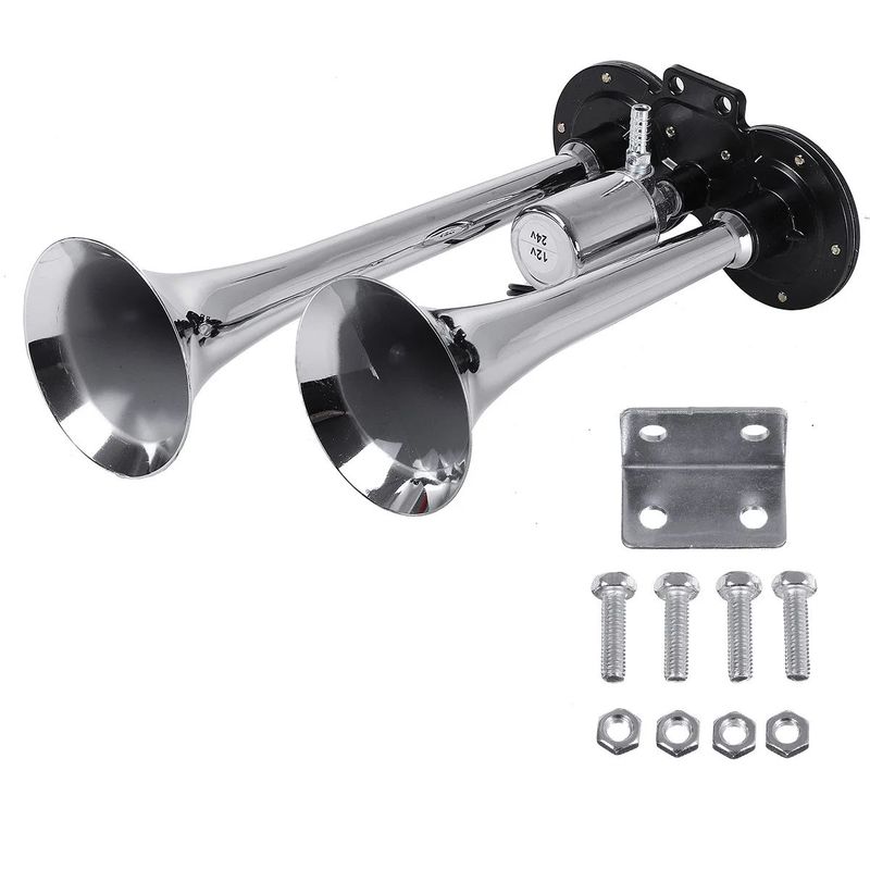 GENERICO - Claxon de Aire 12/24V 2 Cornetas Cromado