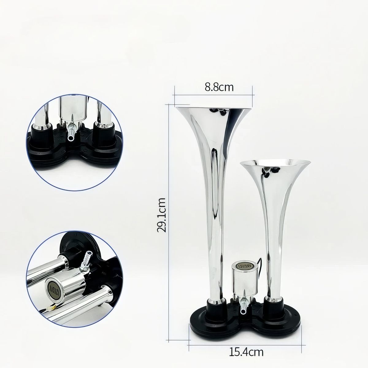 GENERICO - Claxon de Aire 12/24V 2 Cornetas Cromado