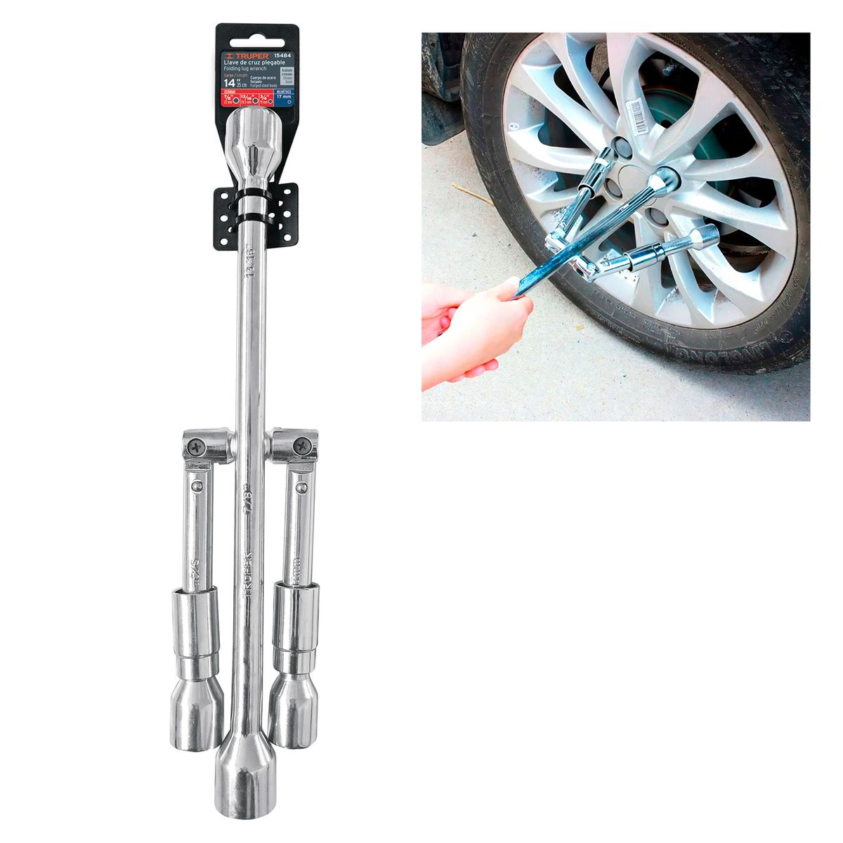 TRUPER - Llave de Rueda Plegable 14 Acero Forjado al Medio Carbono Truper