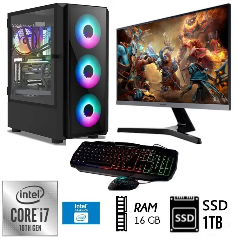 INTEL - Computadora PC Intel Core i7-10TH + RAM 16GB +DISCO SSD 1TB+ MONITOR 27 FHD