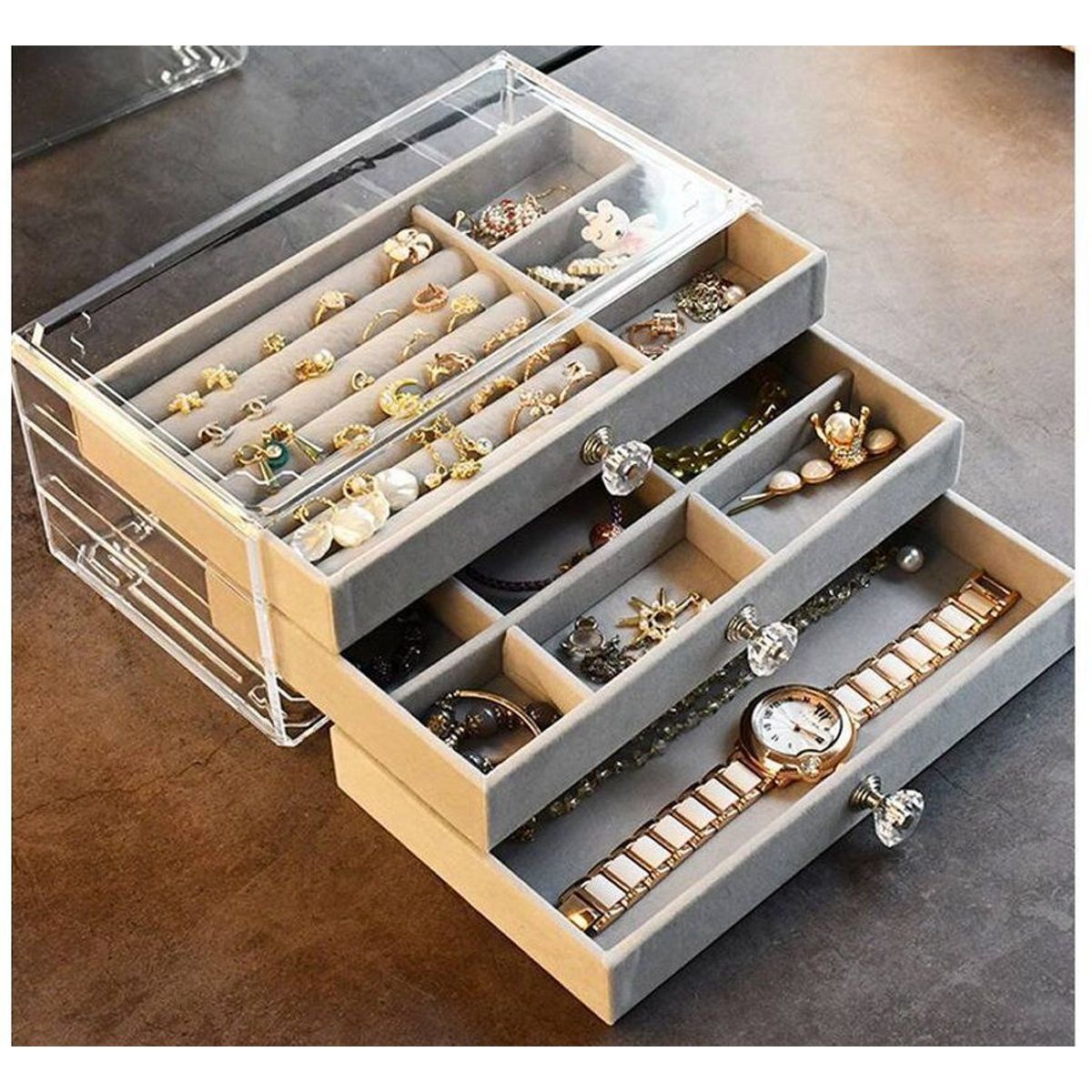 GENERICO - Joyero Organizador De Joyas Cofre Pulseras Relojes 3 Niveles