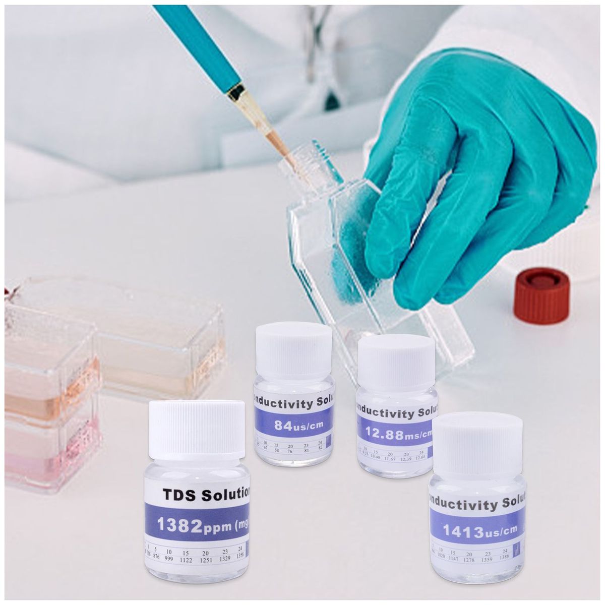 OEM - Solución Buffer Calibrar Conductímetro Medidor EC TDS - Kit 4 en 1