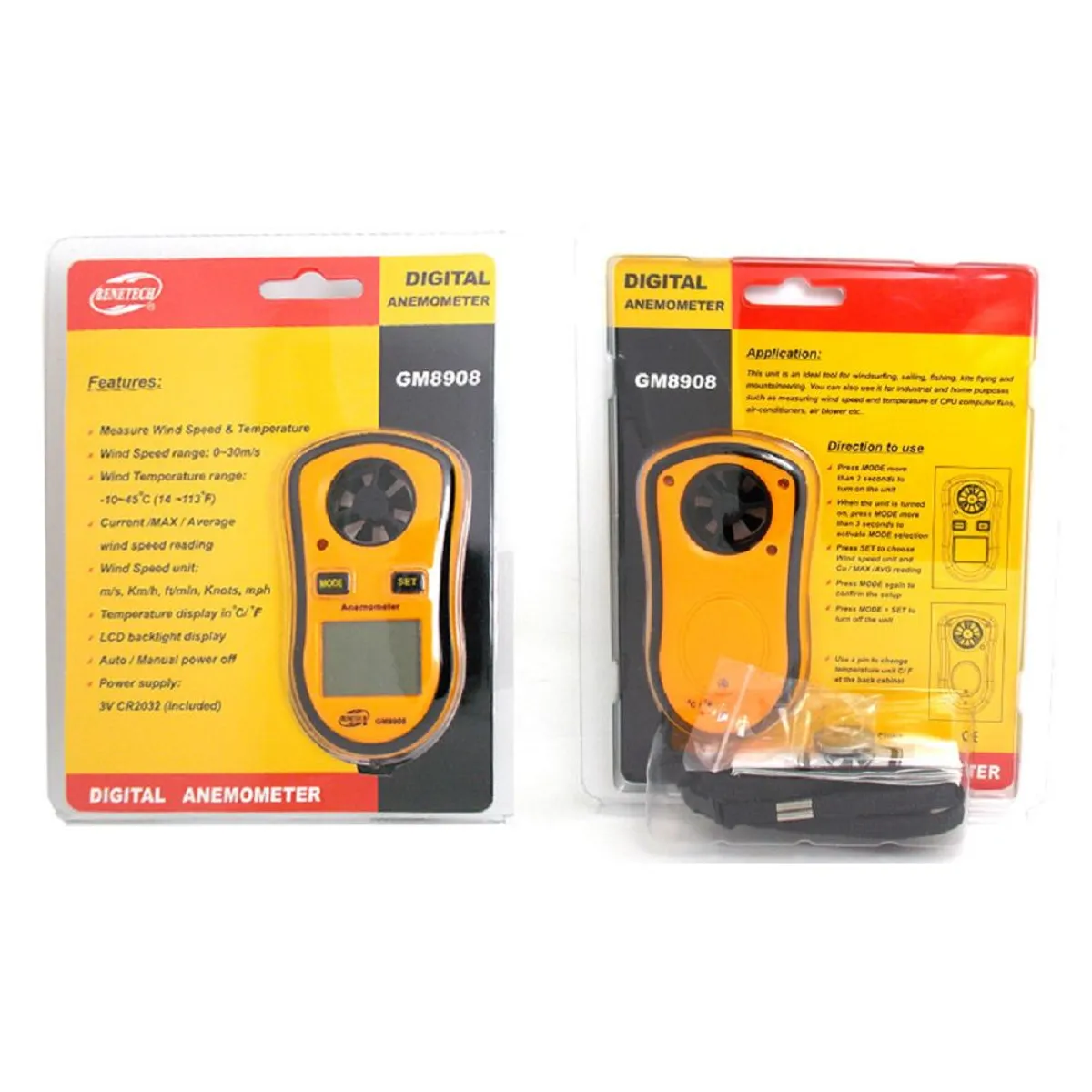 BENETECH - Mini Anemómetro Termómetro Medidor Velocidad Viento - BENETECH GM8908