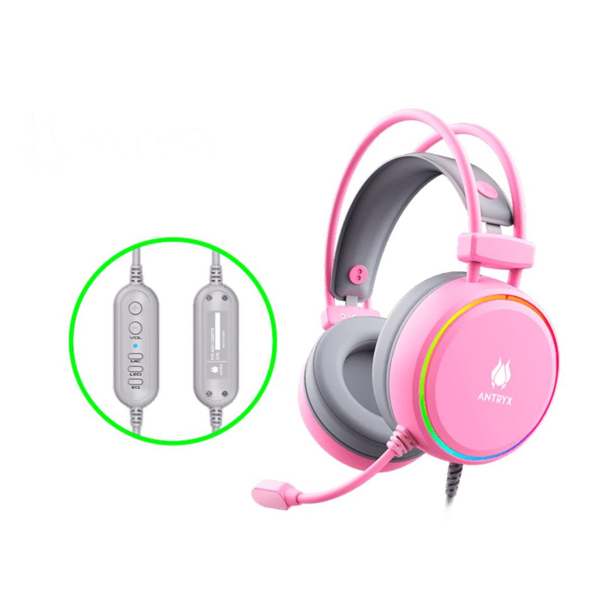 ANTRYX - AUDIFONO ANTRYX KIRBY PINK RGB CON MICROFONO 7.1 VIRTUAL(AGH-7200PI7R)