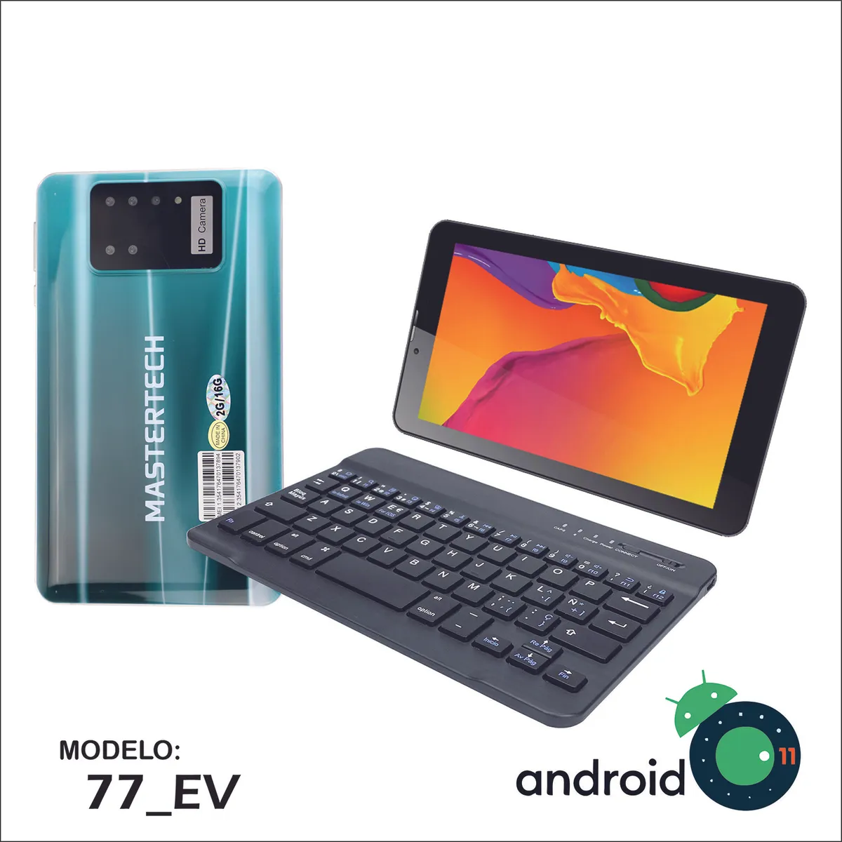 MASTERTECH - TABLET MASTERTECH 7'' 3G 77-EV  TECLADO INALAMBRICO 16GB ANDROID 11- VERDE