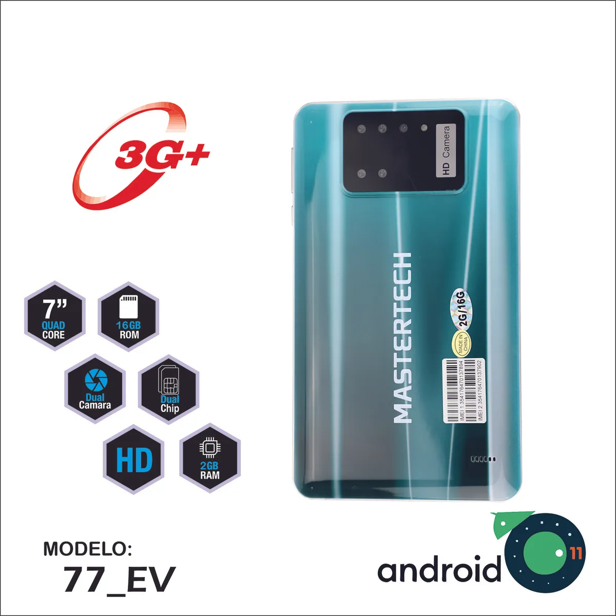 MASTERTECH - TABLET MASTERTECH 7'' 3G 77-EV  TECLADO INALAMBRICO 16GB ANDROID 11- VERDE