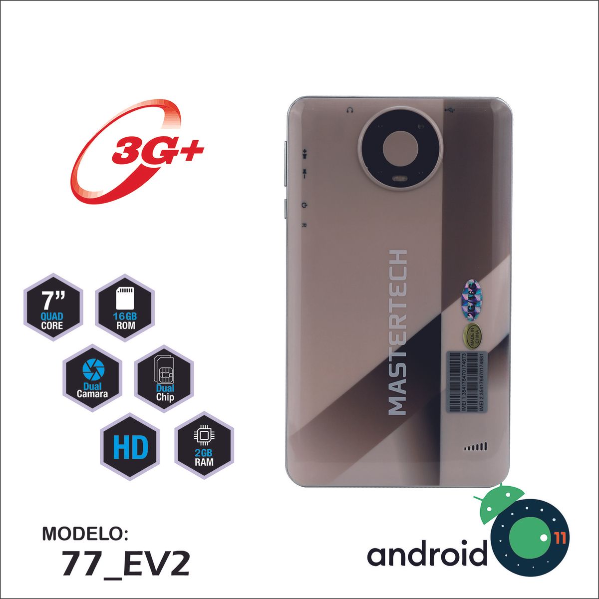 MASTERTECH - TABLET MASTERTECH 7'' 3G 77-EV  TECLADO INALAMBRICO 16GB ANDROID 11- DORADO