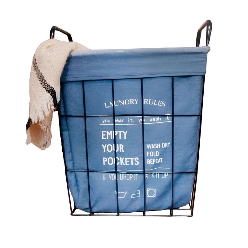 ELMEJORPRECIO - Cesta De Ropa Multiuso Decorativo De Metal Denim Claro