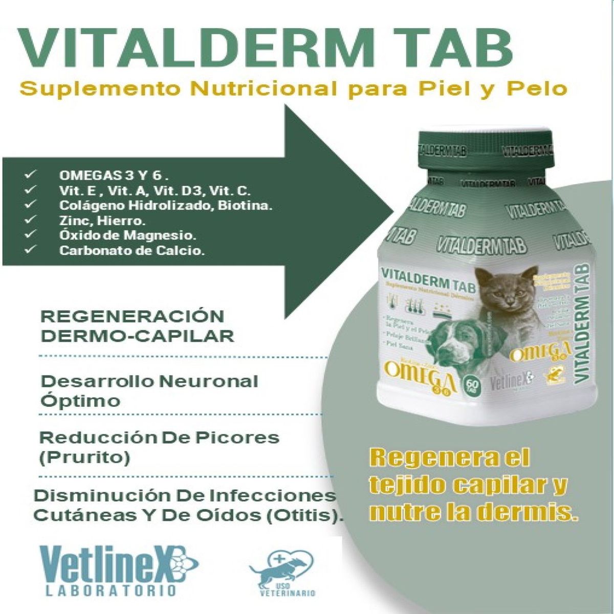 VETLINEX - VitalDerm Tab Suplemento Nutricional para Piel y Pelo