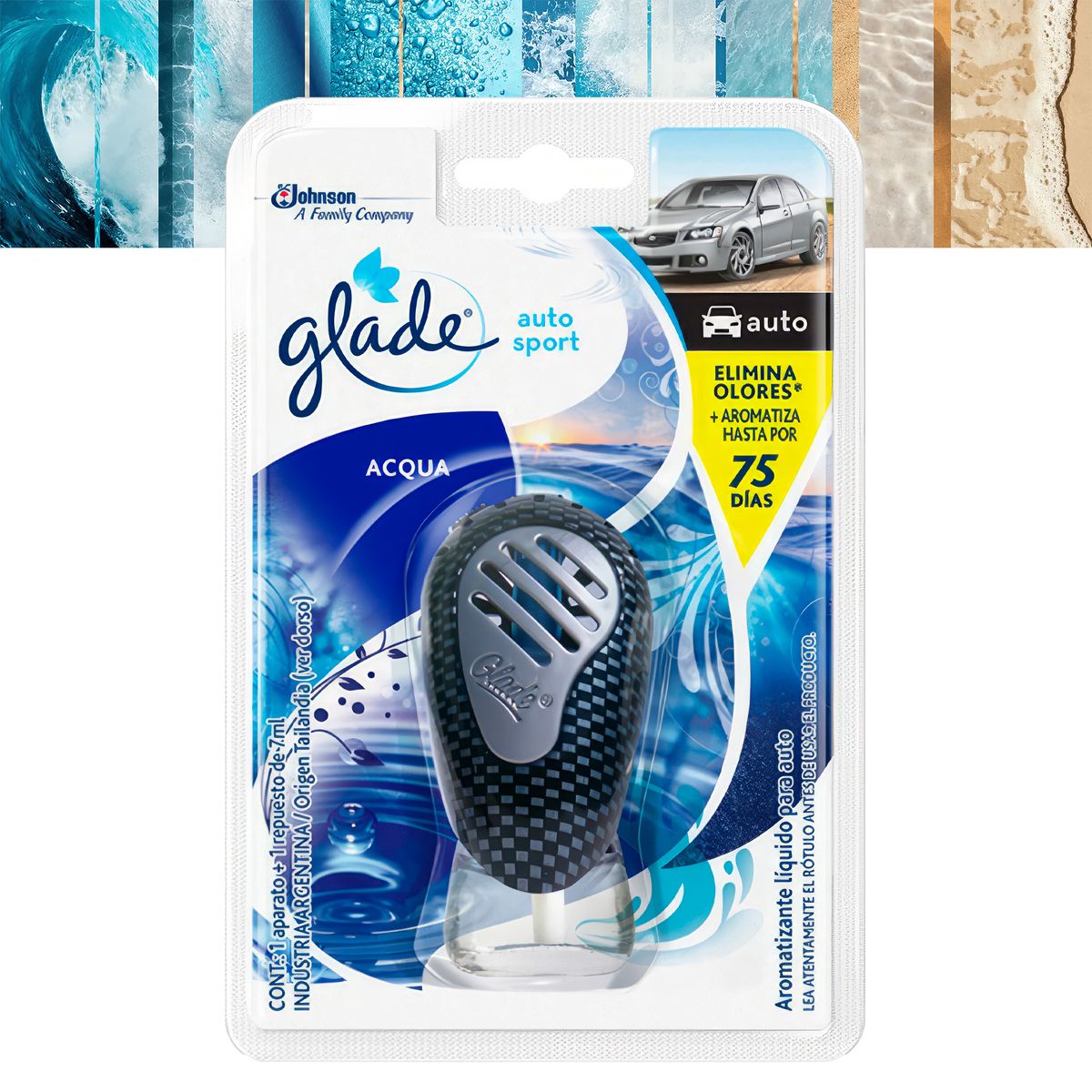 GLADE - Ambientador Glade Auto Sport Frescura Oceánica 7ml Aqua