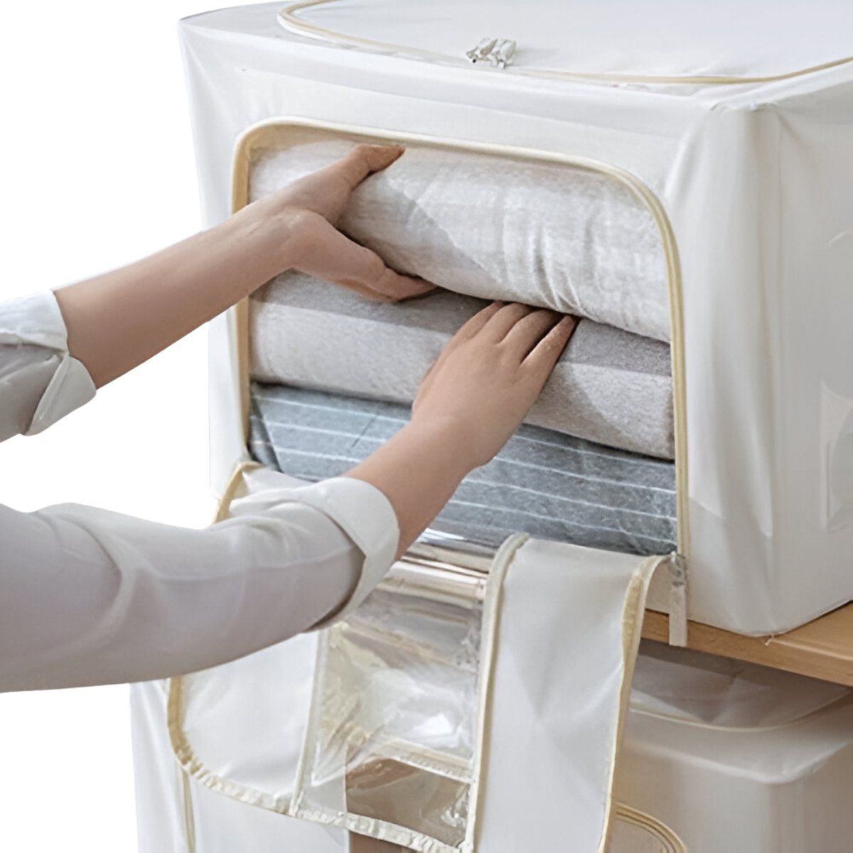 ELMEJORPRECIO - Cesta De Almacenamiento Plegable Para Sabanas Rayada Gris