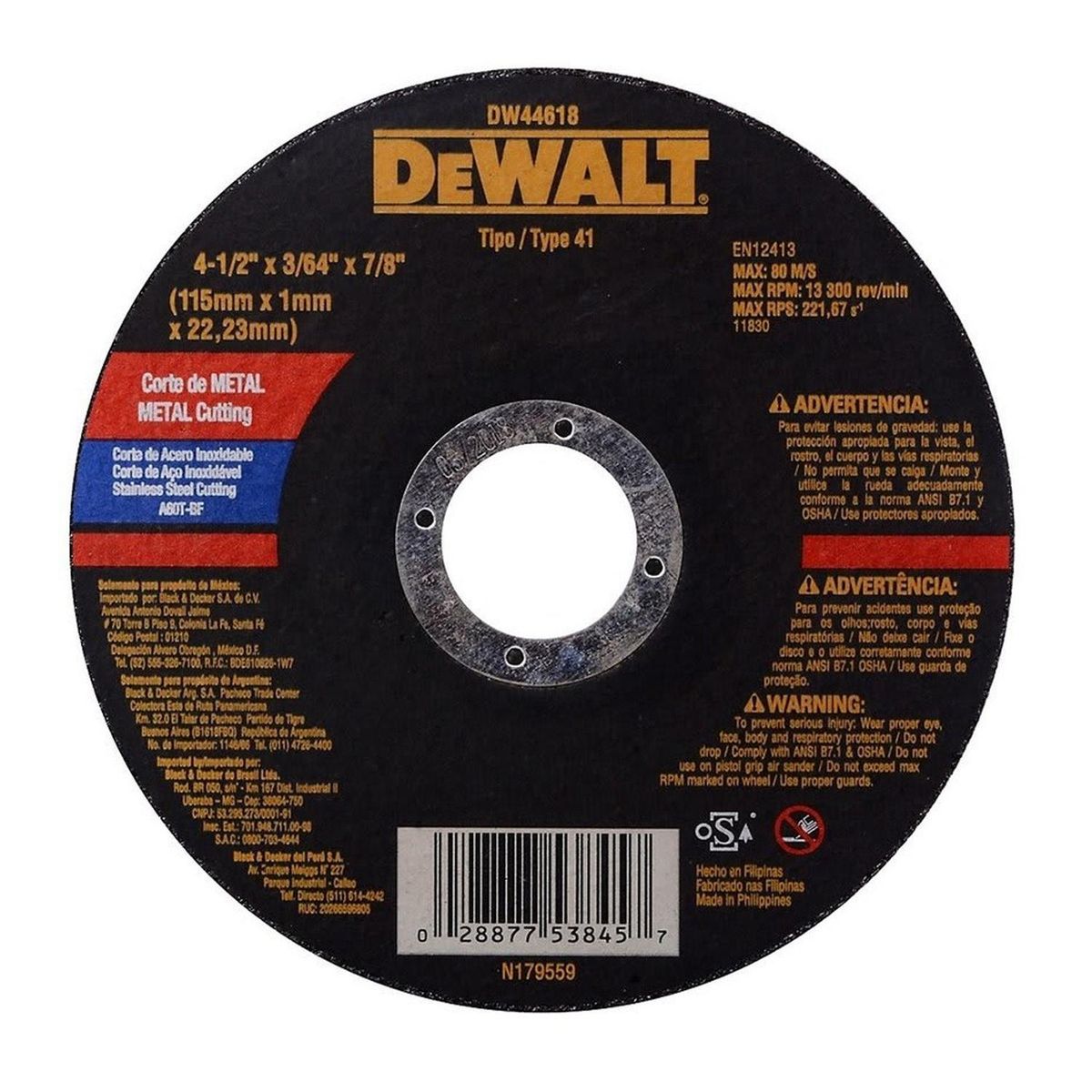 DEWALT - Disco De Corte 4 1/2 X 7/8 X 3/64 Dewalt Dw44618