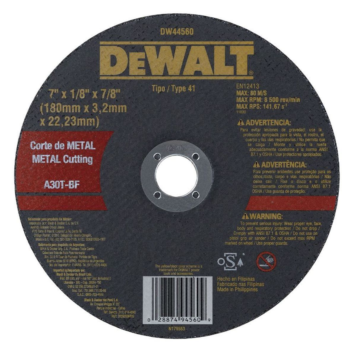 DEWALT - Disco de Corte 7 180 mm para Metal Dewalt DW44560