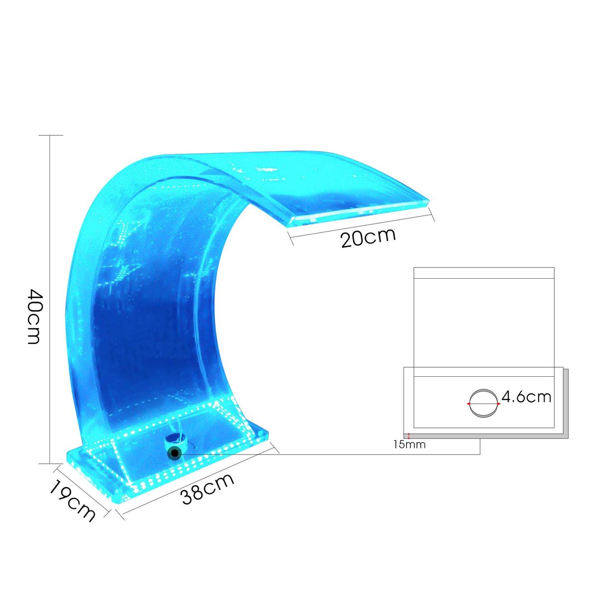 GENERICO - Cascada de Agua Acrilica a Control Remoto para Piscinas 40 x 20 cm