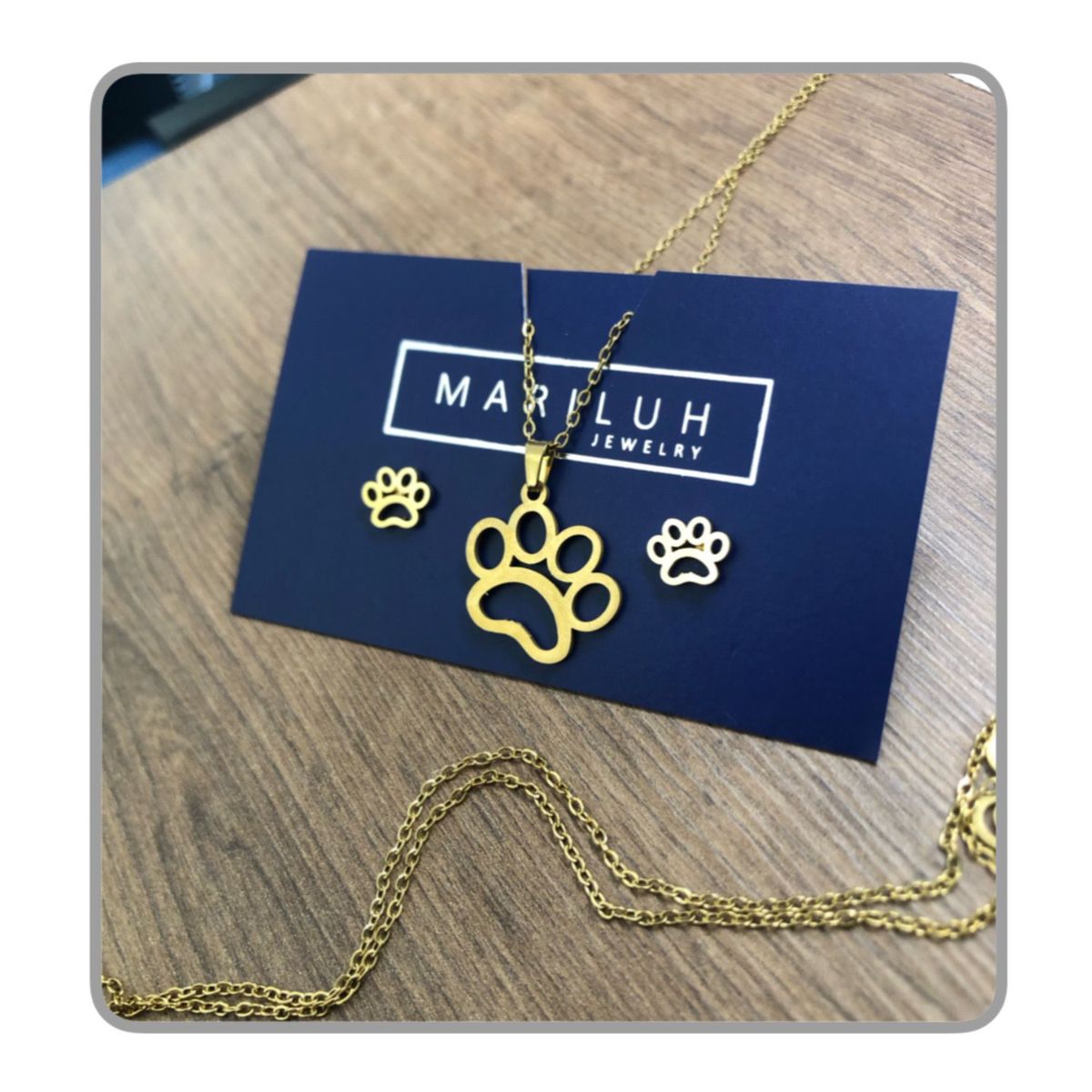 GENERICO - Pack Acero Collar con dije y Aretes - Huellita Dorado