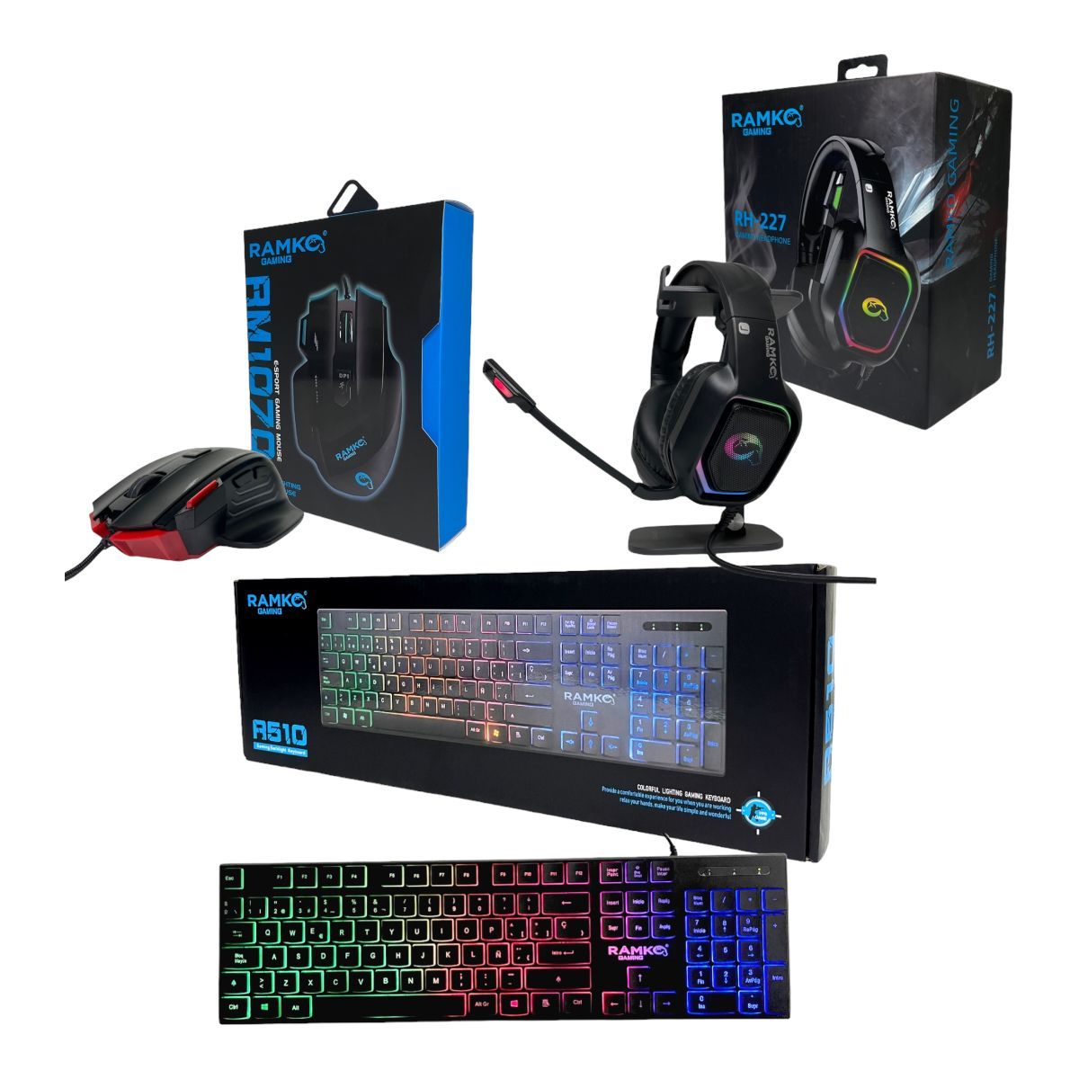 RAMKO - Combo Premium Teclado  Mouse  Audifonos para Juegos Ramko