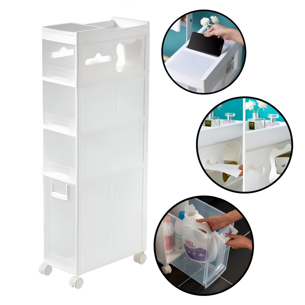 ELMEJORPRECIO - Estante Multiuso Organizador De 4 Niveles Con Cajones Y Ruedas