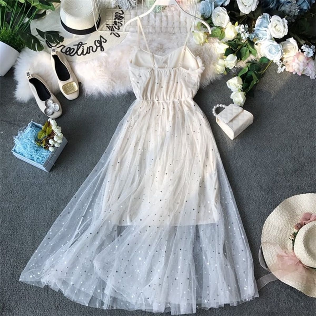 GENERICO - Vestido largo de tiras con estrellas - Vestido Luisana