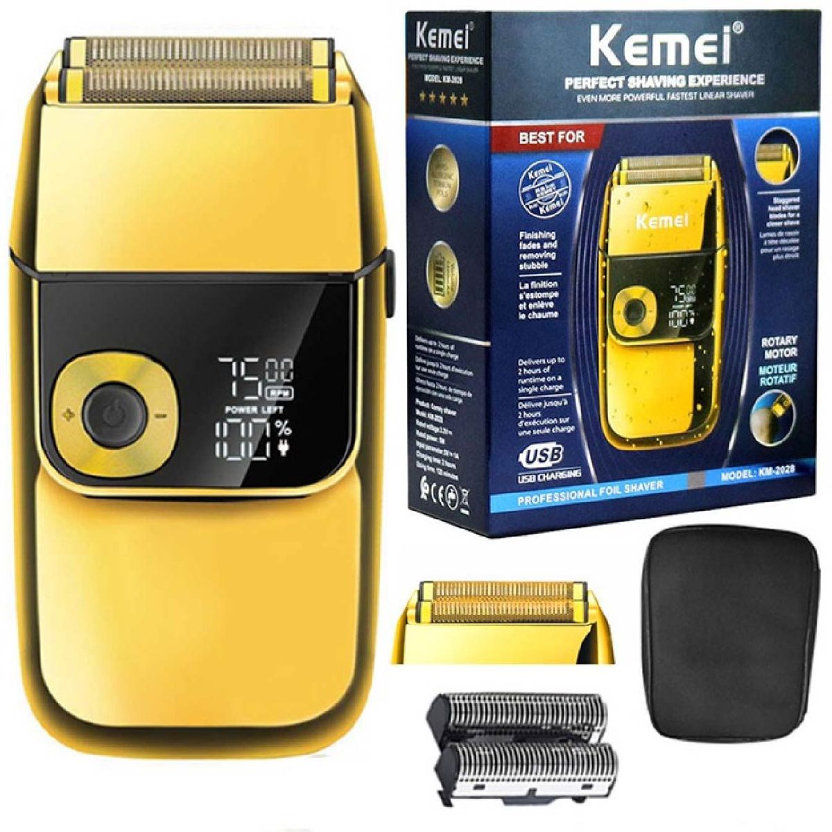 KEMEI - Afeitadora Shaver Kemei con Patillero Digital KM-2028