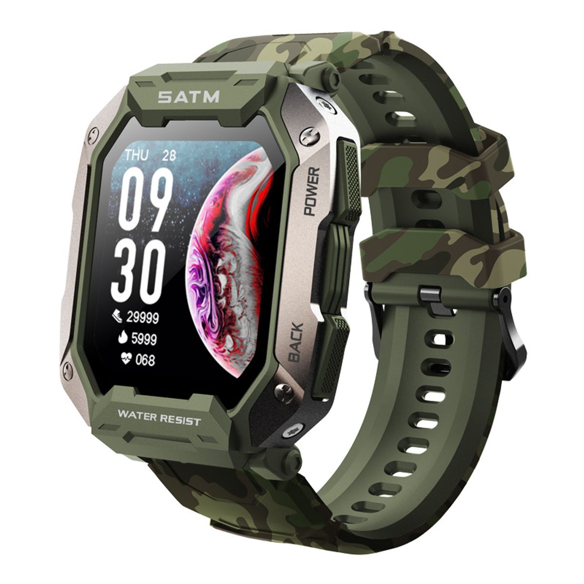 OEM - Smartwatch C20 deportivo  RESISTENTE AL AGUA color verde camuflado + Audífono