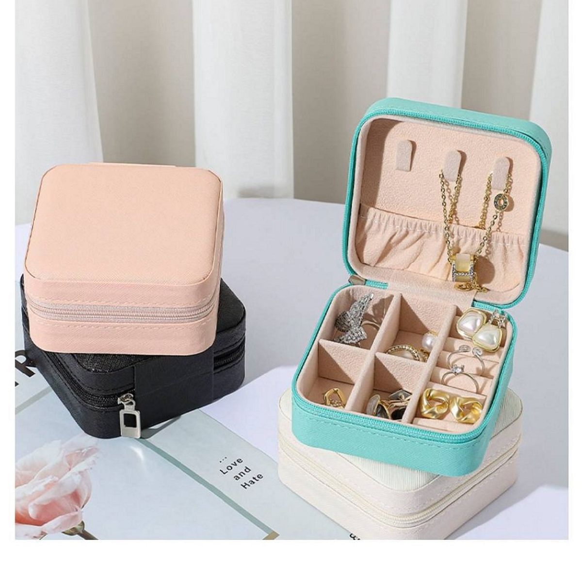 GENERICO - Mini Joyero Portátil Con Cierre de 10x10x5cm